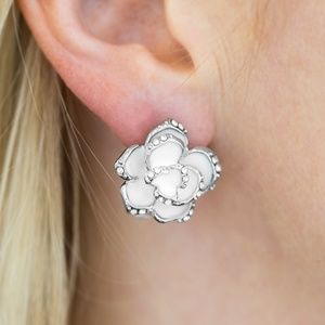Rosebud Social - White Clip-On Earrings